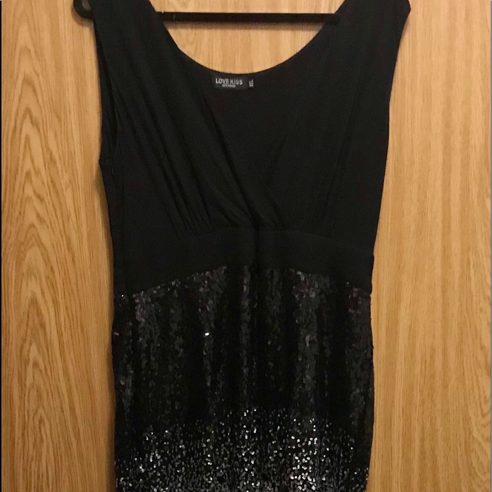 Black and Silver Sequined Long Dress